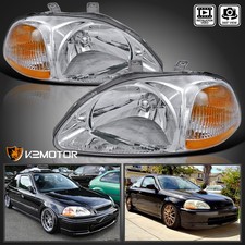 Fits 1996-1998 Honda Civic 2/4Dr Headlights Head Lamps Left+Right Pair 96-98 picture