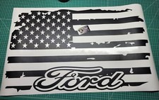 Distressed Hood Flag compatible with Ford F-Series Trucks Vinyl Graphic.   picture