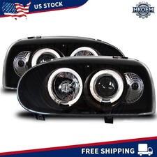 2X Smoked Angel Eyes Headlight Head Lights Lamps for VW Golf MK3 1991-1997 picture