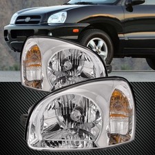 Fits 03-06 Hyundai Santa Fe Headlights Headlamps Pair Set Halogen New Chrome picture