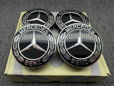 Mercedes-Benz Gloss Black Wreath 75mm Floating Alloy Wheel Center Hub Cap picture