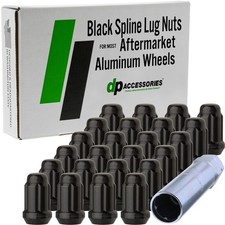 Black M12x1.50 Lug Nuts For Aftermarket Wheels - Closed End Spline - Set of 24 picture