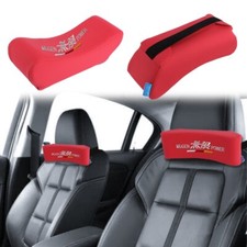 2Pcs JDM MUGEN Embroidery Red Leather Car Neck Rest Pillow Headrest Cushion picture