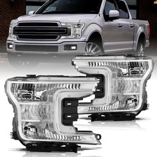 VRC Chrome Clear Headlights Pair Lamps for 2018 2019 2020 Ford F150 Pickup Truck picture
