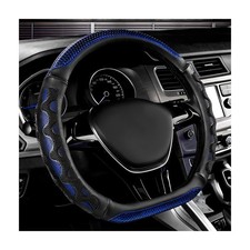 ZNDAW Car Steering Wheel Cover, 15 Inch Leather D-Shaped Blue  picture