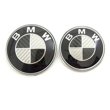 Fit For BMW Carbon Fibre Badges Front Rear Emblem Black & White (82mm + 74mm) picture