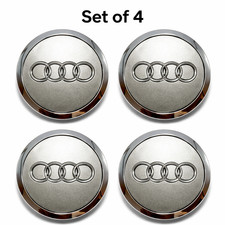 69mm Audi Silver Wheel Center Hub Caps – Set of 4 – Replacement Center Caps picture