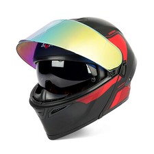DOT Modular Flip Up Motorcycle Helmet Dual Visor LED Light Bluetooth Ready Red picture