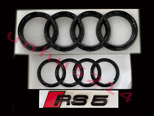 Audi RS5 COUPE Front Rear Rings Emblem Gloss Black Trunk Logo Badge Set OE 12-18 picture