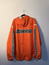 Icon Orange Motorcycle Jacket Rain Jacket With Hood. Great Condition picture