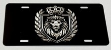 Crown King Lion Car Tag Diamond Etched Engraved Black Metal Front License Plate picture
