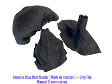 C6 Genuine Suede Shift Ebrake Boot Set & Slip Over Console Cover Red Stitching picture
