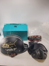 UDAY VQ-1 Half Helmet XXL Matte Black Fish Skeleton Motorcycle Goggle Mask Visor picture