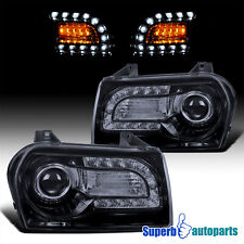 Fits 2005-2010 Chrysler 300 LED Signal Projector Headlights Glossy Black Smoke picture