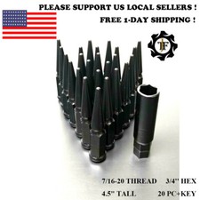 20PC+KEY 4.5'' BLACK 7/16 SPIKE WHEEL LUG NUTS CONICAL SEAT FOR CLASSIC BUICK picture