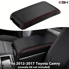 Fits 2012-2017 Toyota Camry Black Leather Console Lid Armrest Cover Red Stitch picture
