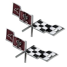 2PC CHROME Front Fender CROSS FLAG Emblem Badge for 77 78 79 C3 Corvette picture