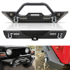 Fits 87-06 Jeep Wrangler TJ YJ Front Bumper W/ D-Rings & Led Lights Winch Plate picture