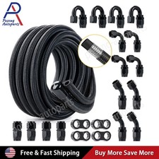 10/20FT 6AN 8AN 10AN 12AN CPE Braided Nylon Fuel Line Kit Fuel Hose End Fittings picture