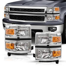 Pairs For 2014-2015 Chevy Silverado 1500 Chrome Headlights Headlamps Left&Right picture