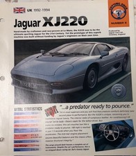 Jaguar XJ220 1992-1994 HOT CARS poster vital statistics DREAM MACHINES picture