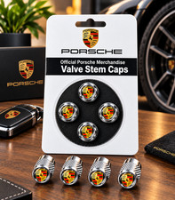 Genuine Porsche Premium OEM Tyre Valve Dust Caps (4x) in Gloss Silver valve caps picture