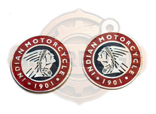 New Vintage Brass Chrome Indian Motorcycle 1901 Small Round Badge LH/RH Set picture