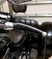 Premium Alligator Black Leather Motorcycle Harley & Universal Lever Covers Pair picture