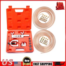 New 25ft 3/16 + 1/4 Copper Coated Brake Line & Double & Single Flaring Tool Kit picture