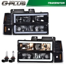 Fit For 88-98 Chevy GMC Sierra C/K Silverado Black LED Tube Headlights Headlamp picture
