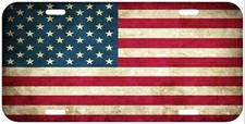 AMERICAN FLAG DISTRESSED VINTAGE VEHICLE LICENSE PLATE FRONT AUTO TAG USA TRUCK picture