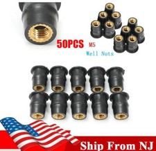 50X 5mm M5 Motorcycle Well Nut Kit Windshield Windscreen Brass Nuts Cowl Black picture