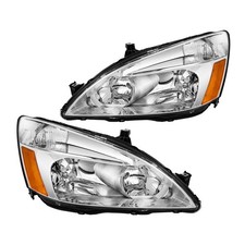 Headlight Assembly Fits 2003-07 Honda Accord Halogen Chrome Housing LH+RH picture