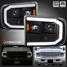 Black Fits 1999-2004 Ford F250 F350 F450 SuperDuty LED Tube Projector Headlights picture