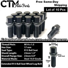 10x Audi Black 14x1.5 Ball Seat Lug Bolt 33mm Shank Fit Wheel with 3-8mm Spacer picture