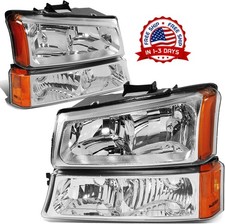 Juego De 2 Faros Delanteros Para 2003-2006 Chevy Silverado Carcasa Cromo NUEVO picture