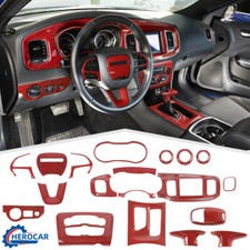 19Pcs Interior Decoration Cover Trim Kit For Dodge Charger 15+ Red Carbon Fiber picture