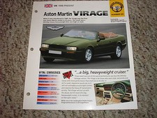 UK 1988-Present Aston Martin Virage Hot Cars Group 2 # 20 Spec Sheet Brochure picture