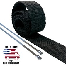 5ft BLACK FIBERGLASS WRAP W/ 2 STAINLESS STEEL TIES - HEAT SHIELD INSULATION KIT picture