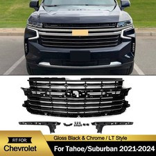 Gloss Black & Chrome Front Grille For 2021-2024 Chevy Tahoe Suburban LT 84634392 picture