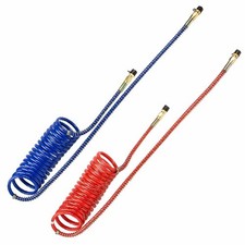 15' RED AND BLUE COIL COILED AIR LINE HOSE SET - TRAILER BRAKE - 1/2