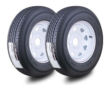 2 FC Trailer Tire Assembly ST205/75R14 8-Ply White Spoke Rim 5 Lug on 4.5