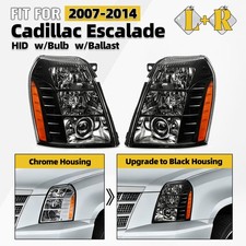 Chrome Upgrade Black HID Headlight For 2007-2014 Cadillac Escalade w/Bulb Pair picture