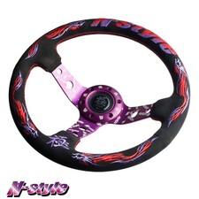 N-STYLE Flame Suede Steering Wheel Pink Purple picture