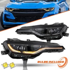 For 19-24 Chevy Camaro RS SS Black Headlight w/Yellow LED DRL Projector Headlamp picture
