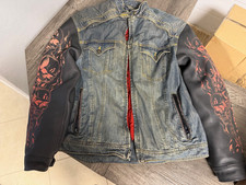 Vintage Strongarm Jacket Icon Moto Vintage Skulls Denim Leather Men Size 2XL picture