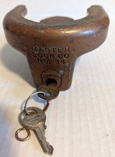 Vintage Master Lock Co. No. 34 Trailer Hitch Lock with 2 Keys picture