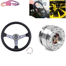 345mm Deep Dished Red Racing Steering Wheel+Ball Quick Release Adapter Kit picture