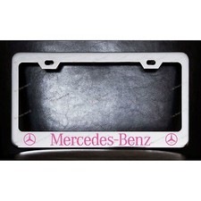 Mercedes Benz Custom Made chrome metal License Plate Frame Caps Pink Graphics picture
