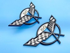 Pair Front Rear 1997-2004 Corvette C5 Emblem Badge 50TH Anniversary Black Flag picture